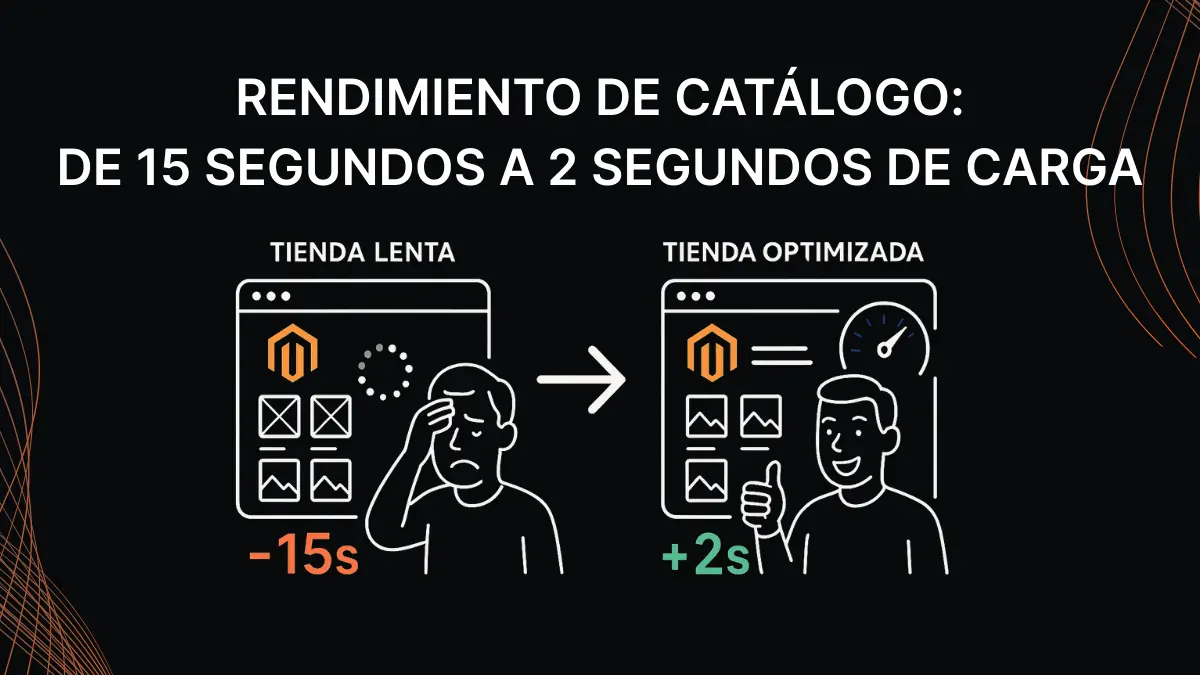 Optimización rendimiento gestión catálogo Magento antes y después velocidad carga