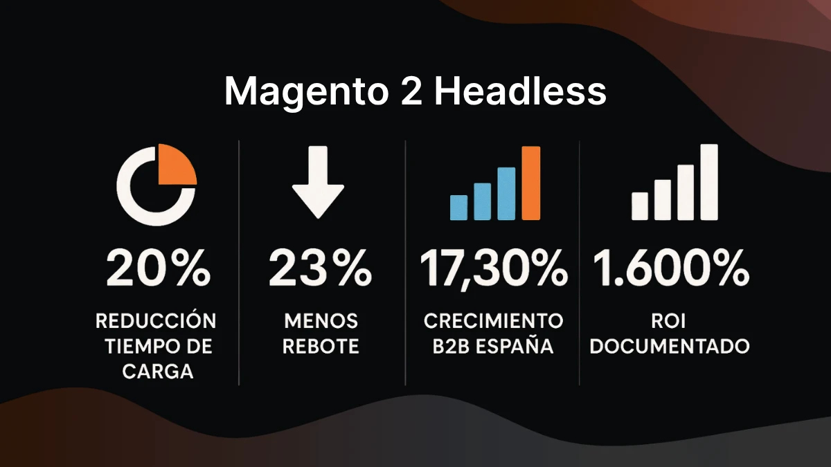 Infografía con estadísticas de beneficios Magento 2 Headless para empresas B2B