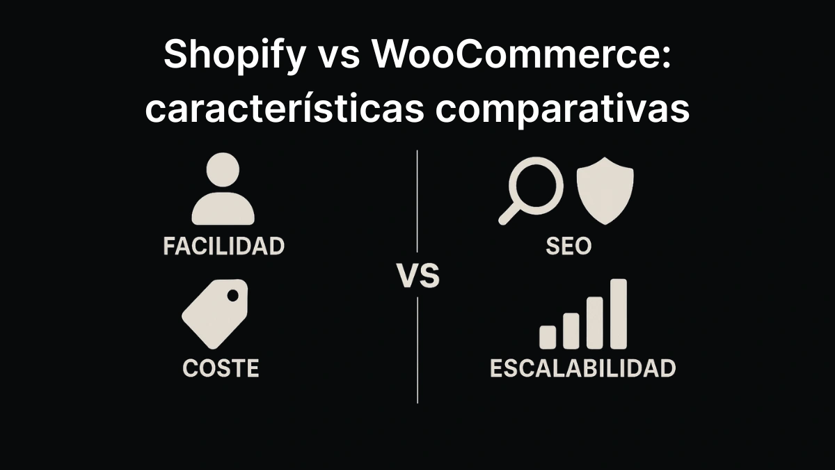 Análisis comparativo entre Shopify y WooCommerce para PYMES españolas destacando características técnicas, costes y funcionalidades